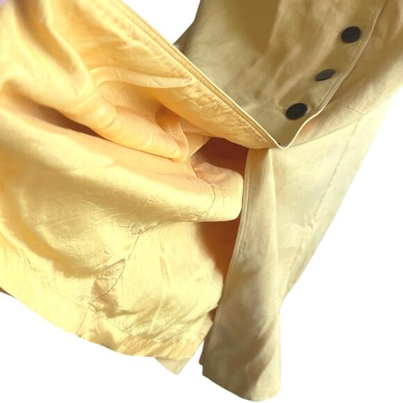 Vintage 90s Minimalist Silk Midi Dress Mustard Yellow Mandarin Collar Button 10 - Picture 6 of 7